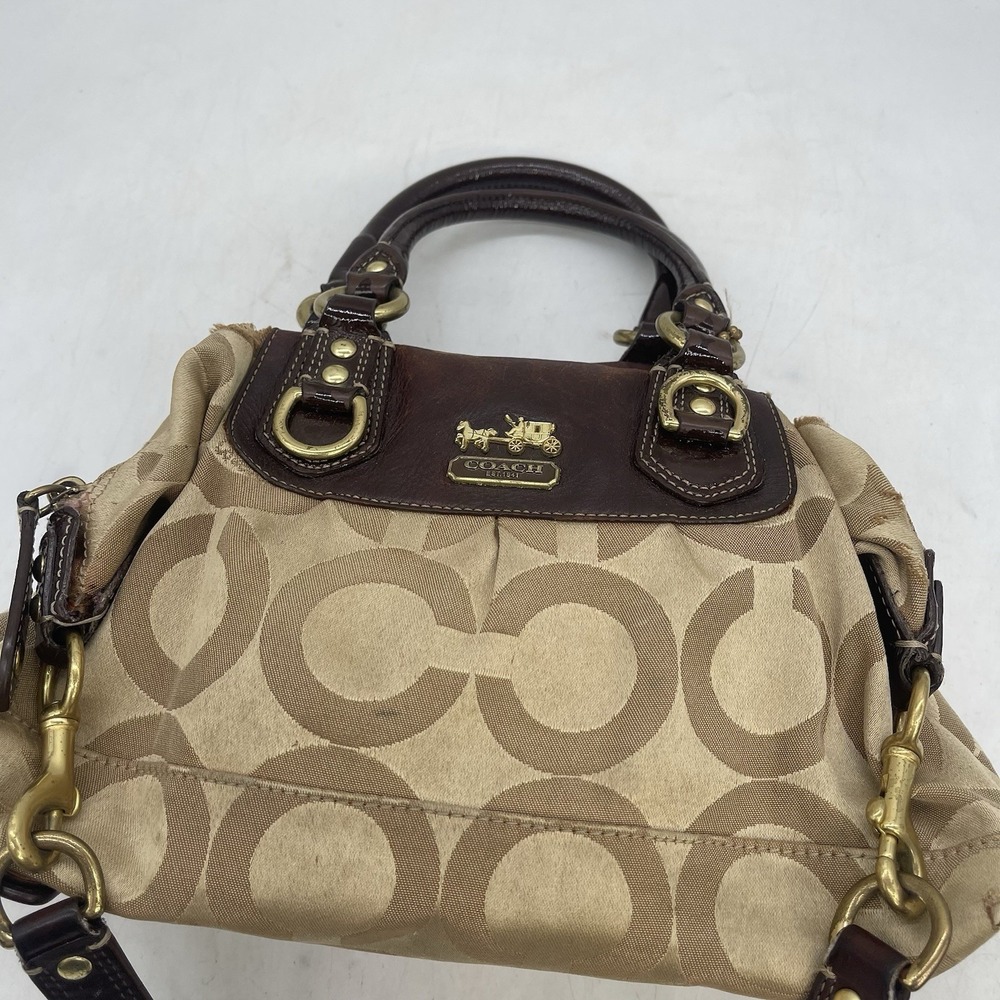 Coach Ashley Metallic Signature Carryall Logo Womens Brown Tan Leather Canvas - Picture 2 of 14